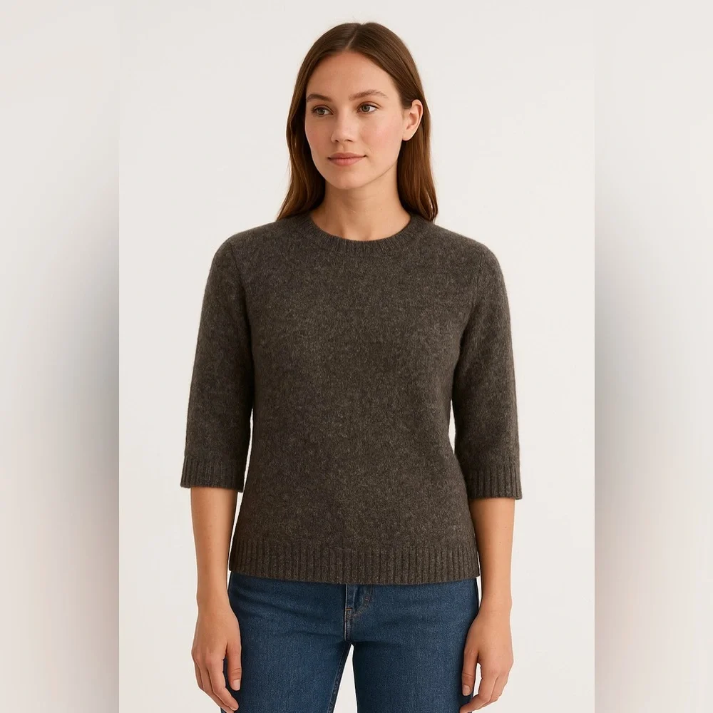 J. Crew Alpaca Wool Sweater Gray Small Crew Pullover Lightweight 3/4 sleeves
